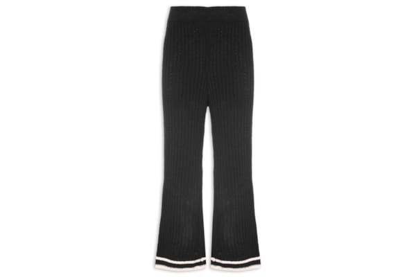 Calça Feminina Tricot Listras Barra - Preto