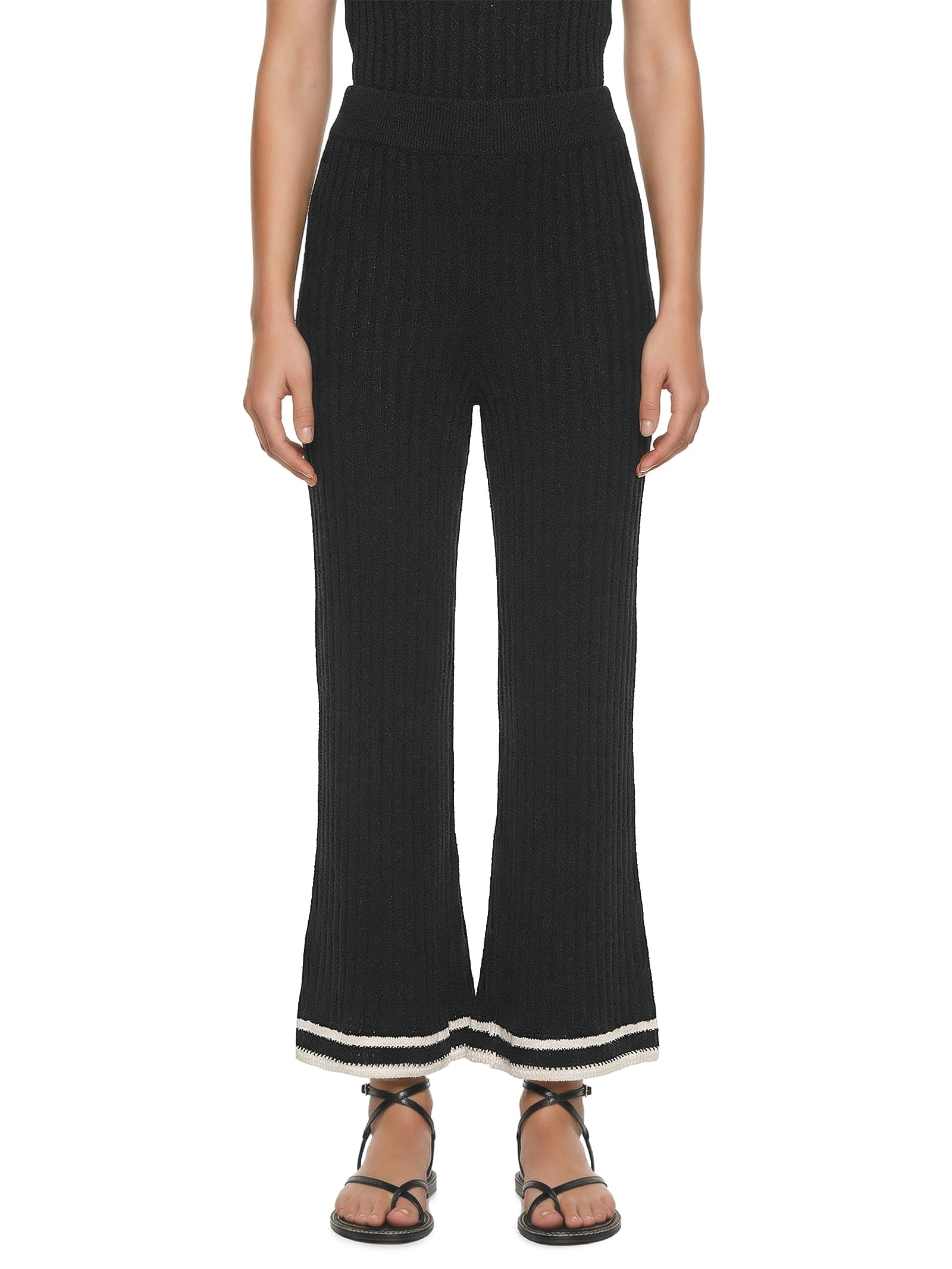 Calça Feminina Tricot Listras Barra Preto Cacay
