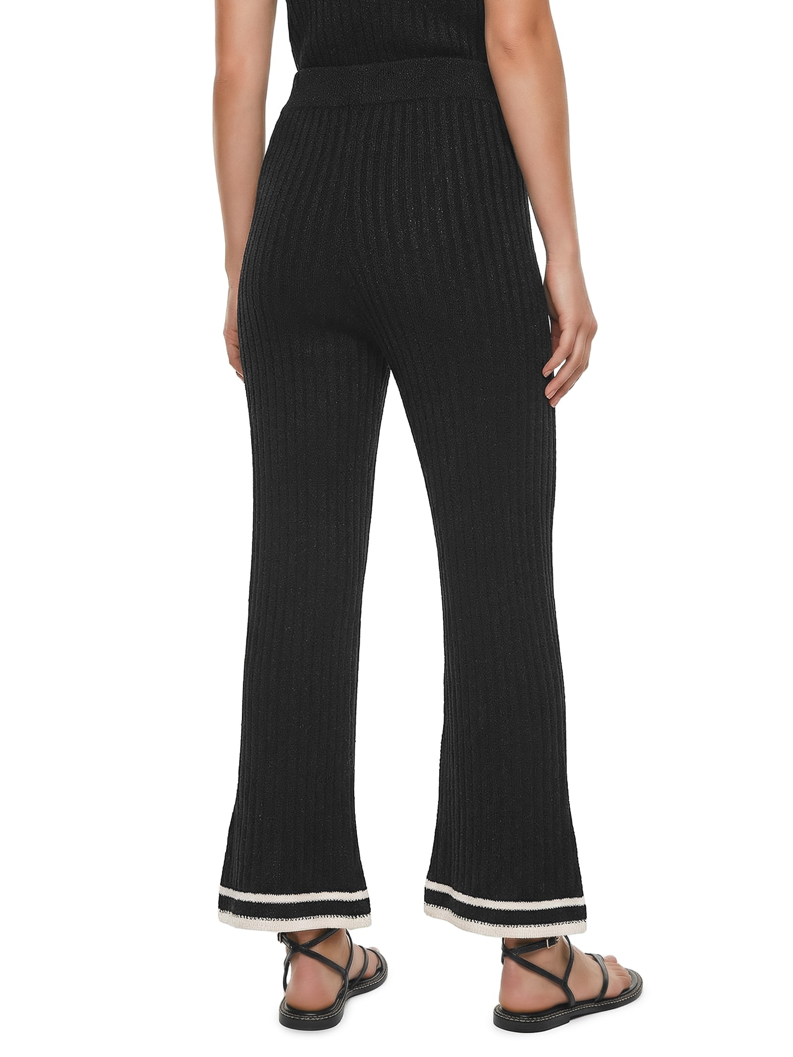 Calça Feminina Tricot Listras Barra Preto Cacay
