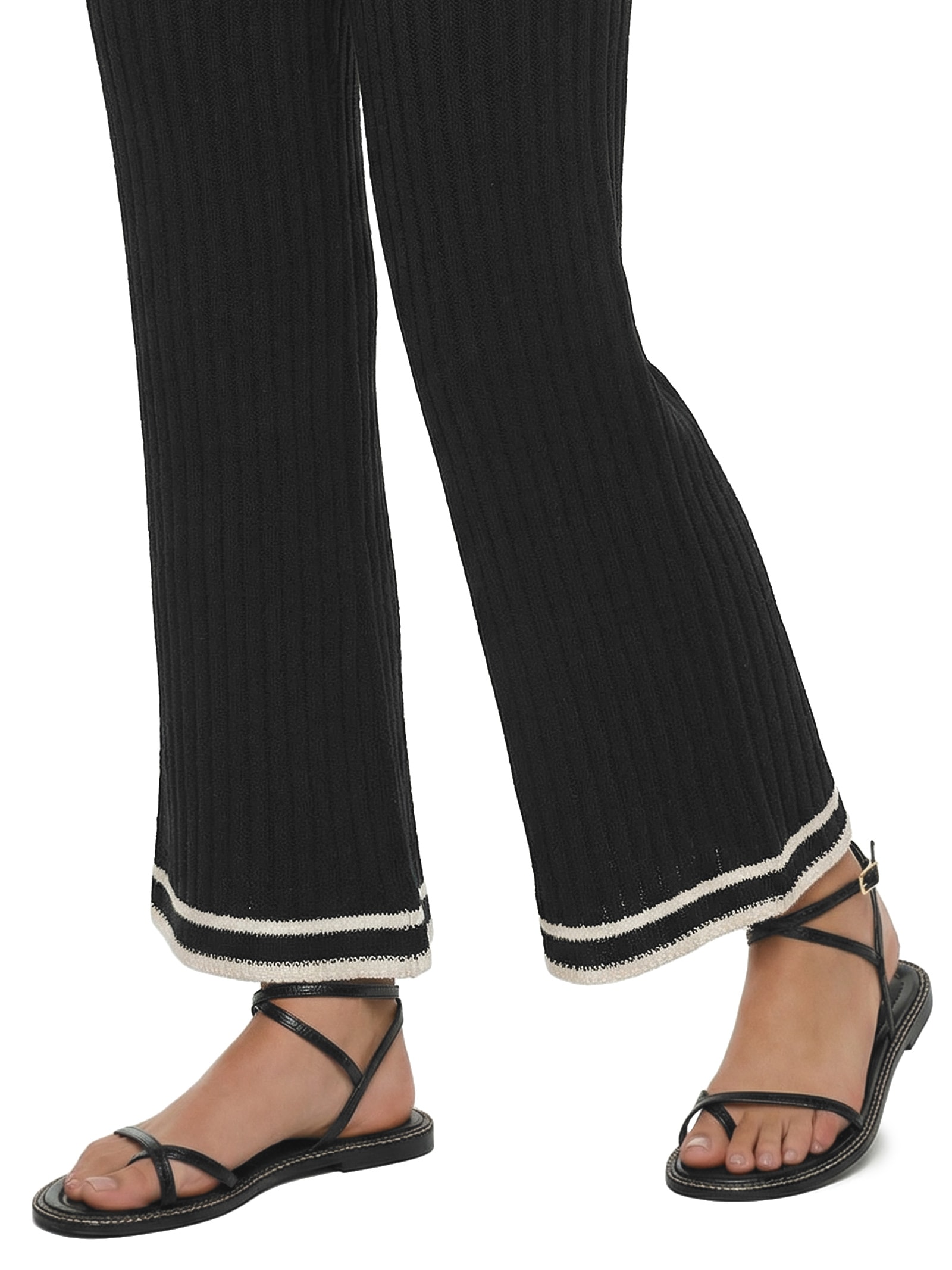 Calça Feminina Tricot Listras Barra Preto Cacay