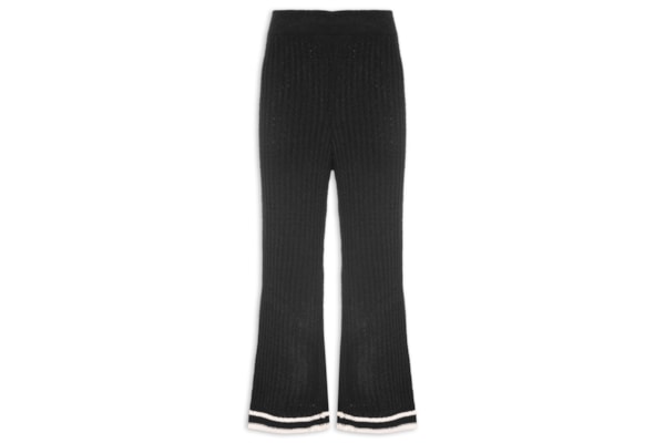 Calça Feminina Tricot Listras Barra - Preto