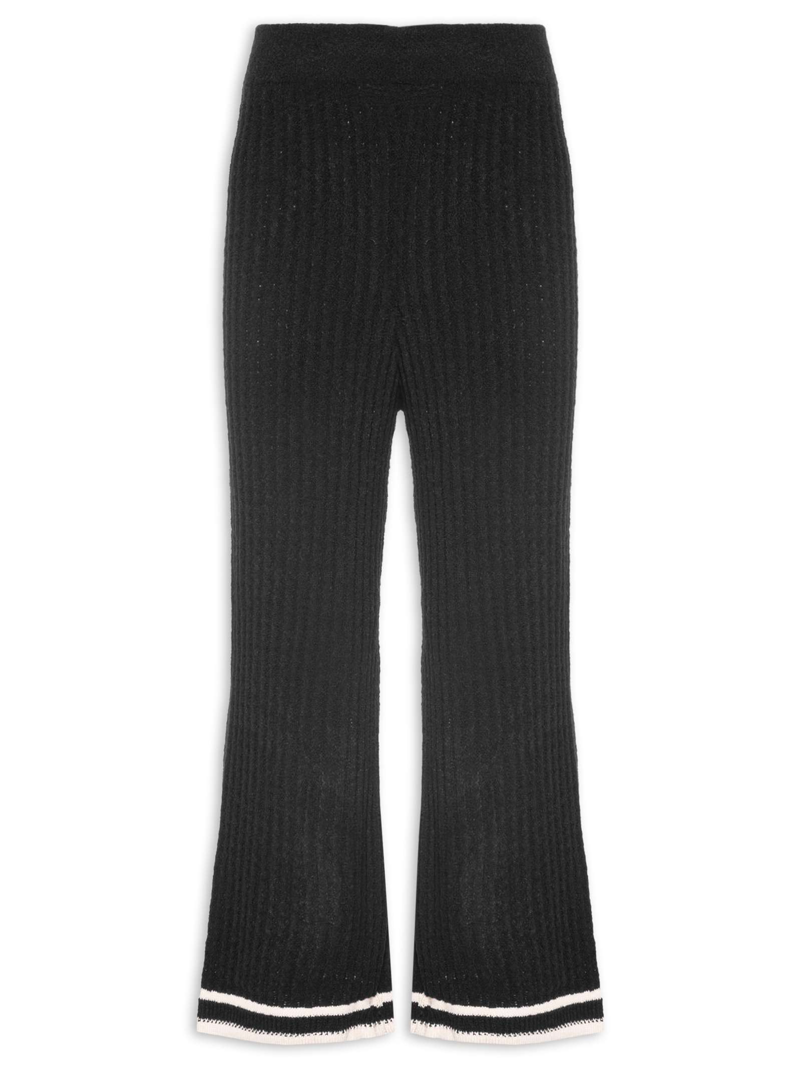 Calça Feminina Tricot Listras Barra Preto Cacay