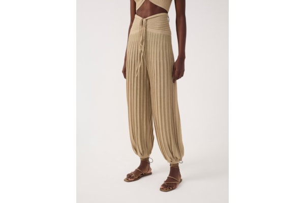 Calça Feminina Tricot Pala Franzida Lurex - Dourado