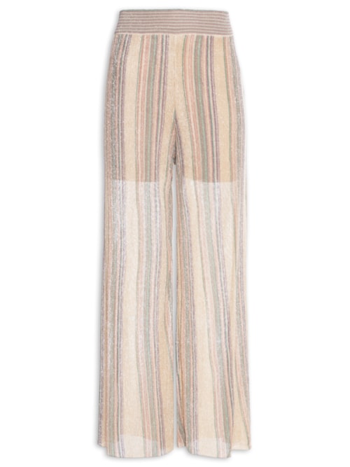 Calça Feminina Tricot Pantalona Listrada - Azul