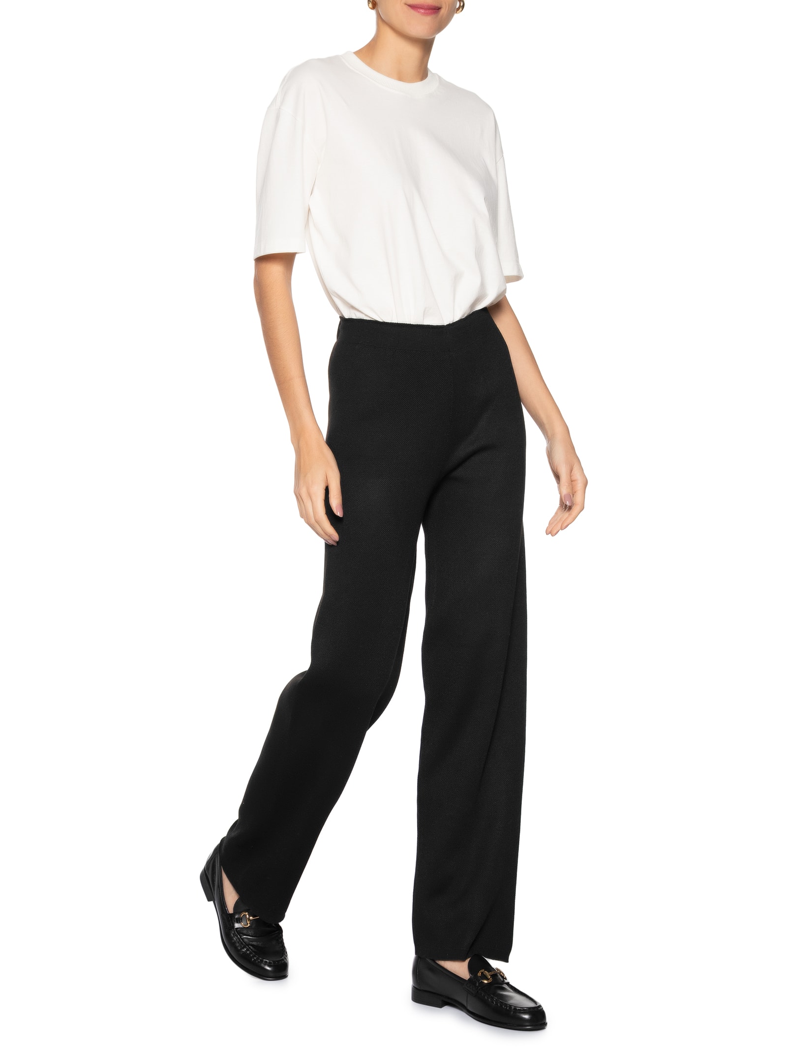 Calça Feminina Tricot Pantalona Preto Basiq