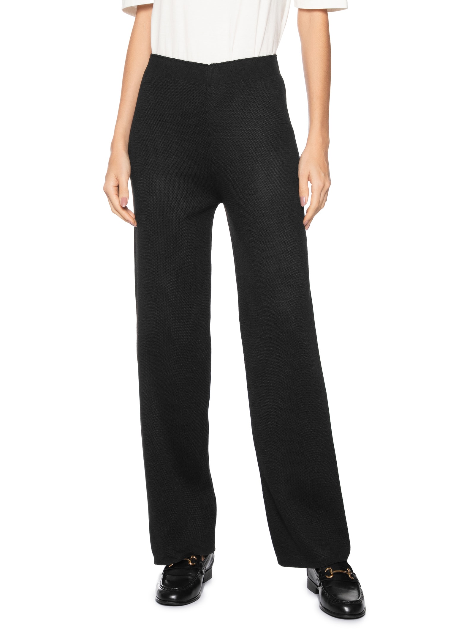 Calça Feminina Tricot Pantalona Preto Basiq