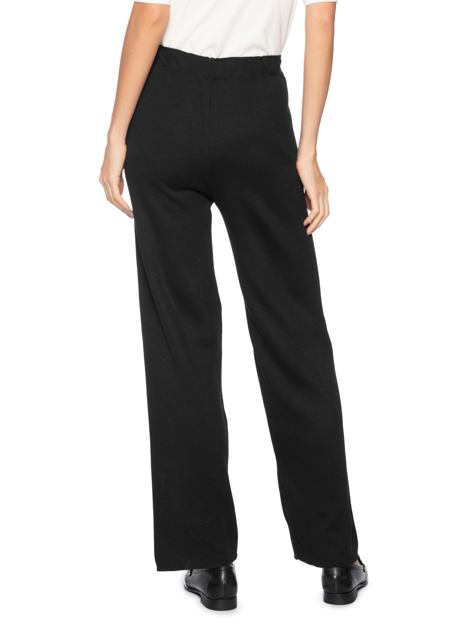 Calça Feminina Tricot Pantalona Preto Basiq