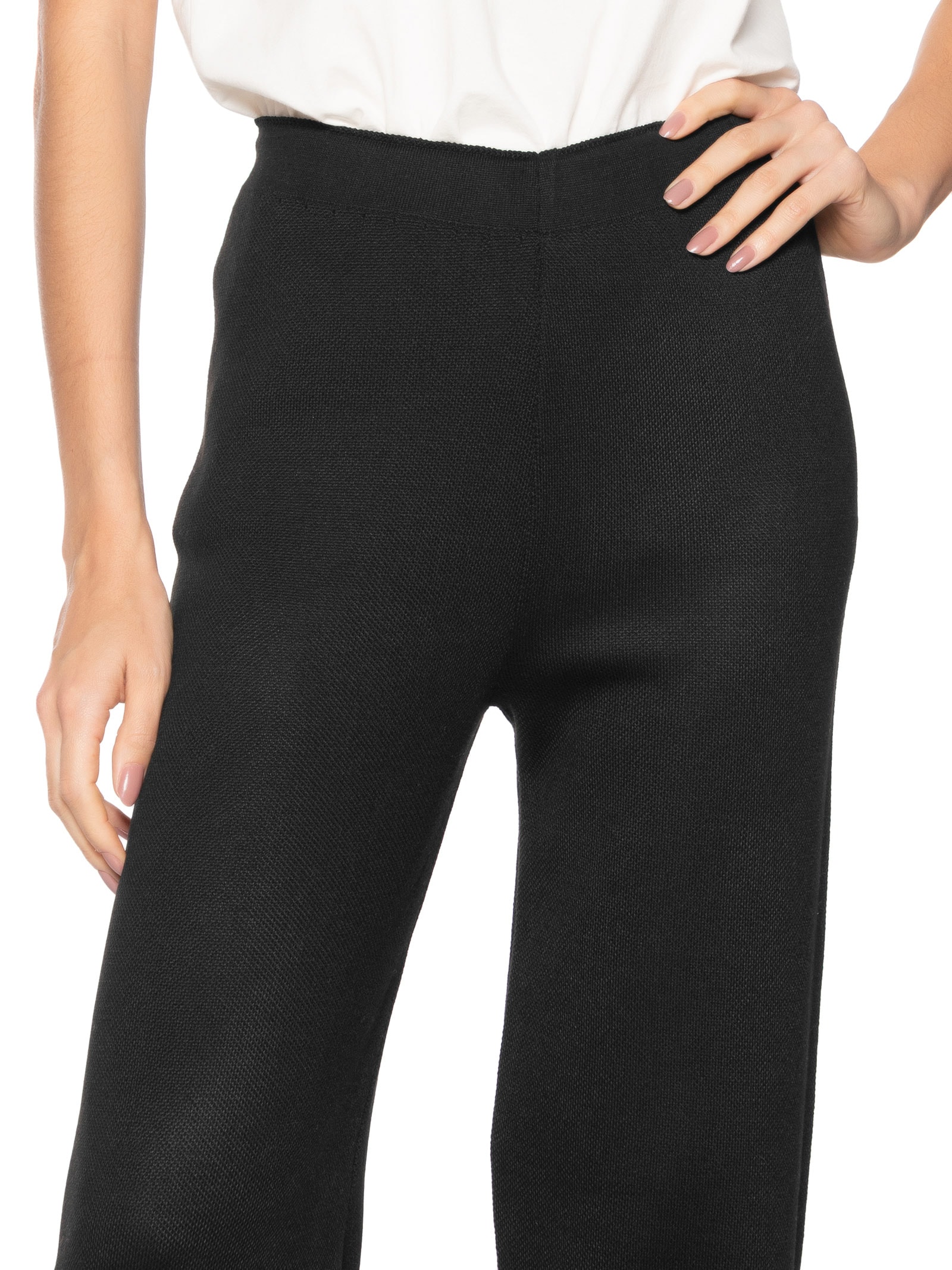 Calça Feminina Tricot Pantalona Preto Basiq