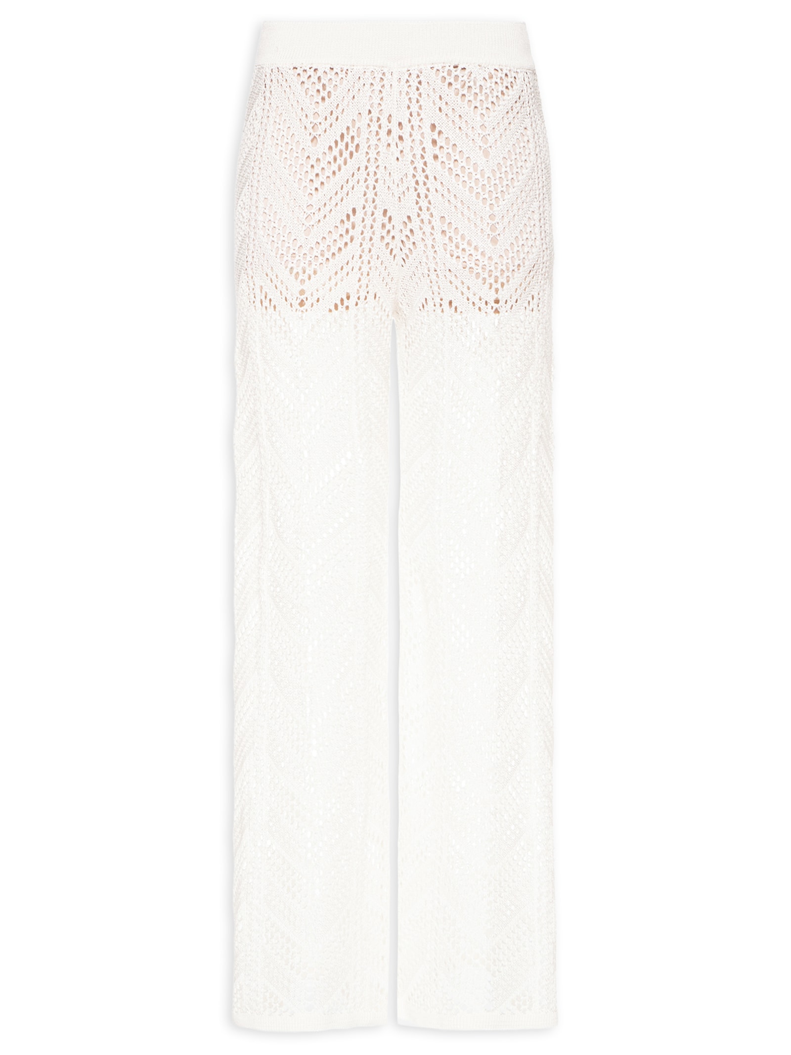 Calça Feminina Tricot Ponto Crochet Branco Maria Filó