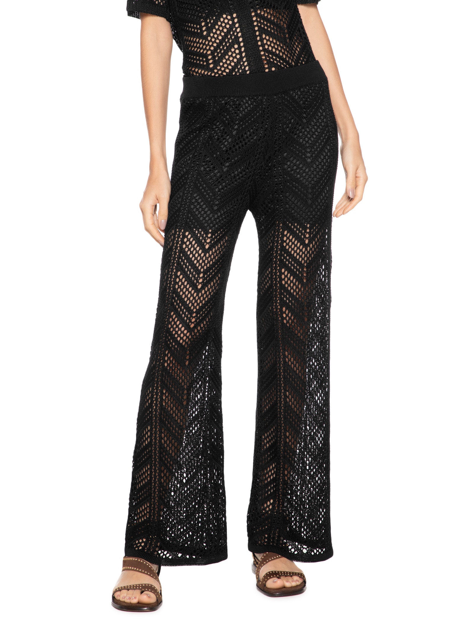  Calça Feminina Tricot Ponto Crochet Preto Maria Filó