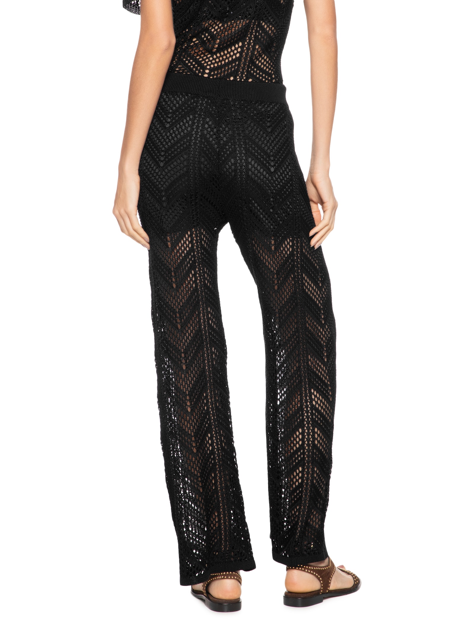  Calça Feminina Tricot Ponto Crochet Preto Maria Filó
