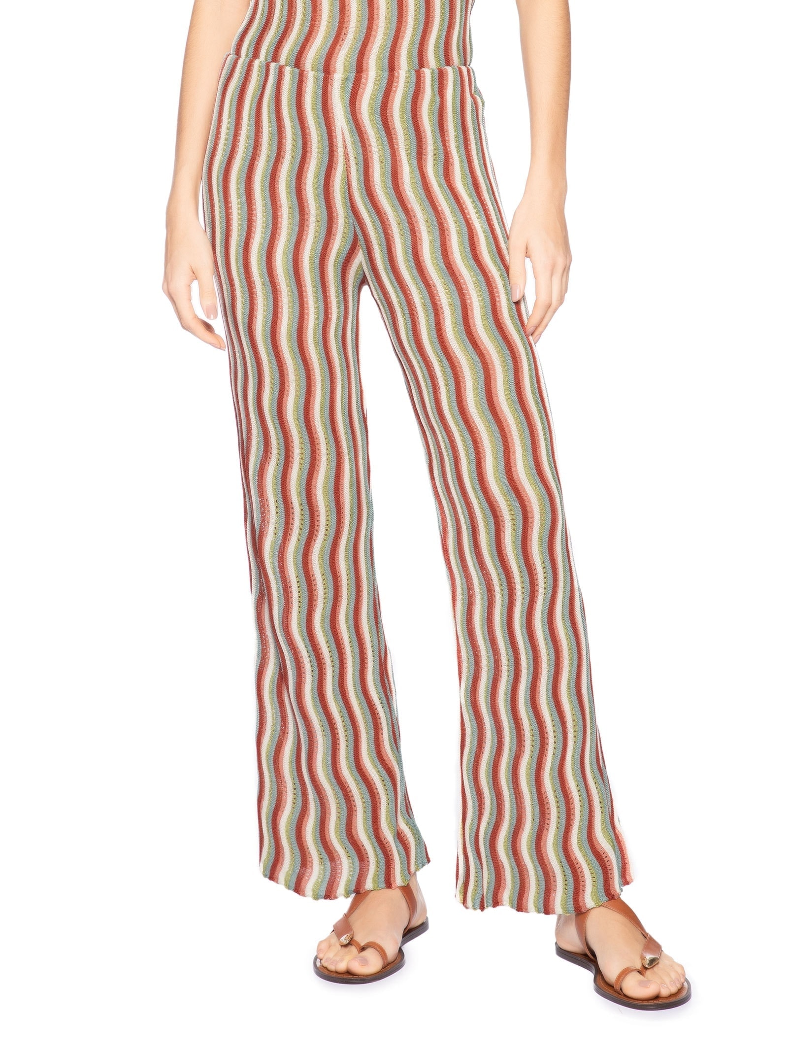 Calça Feminina Tricot Ponto Ondas Azul Maria Filó