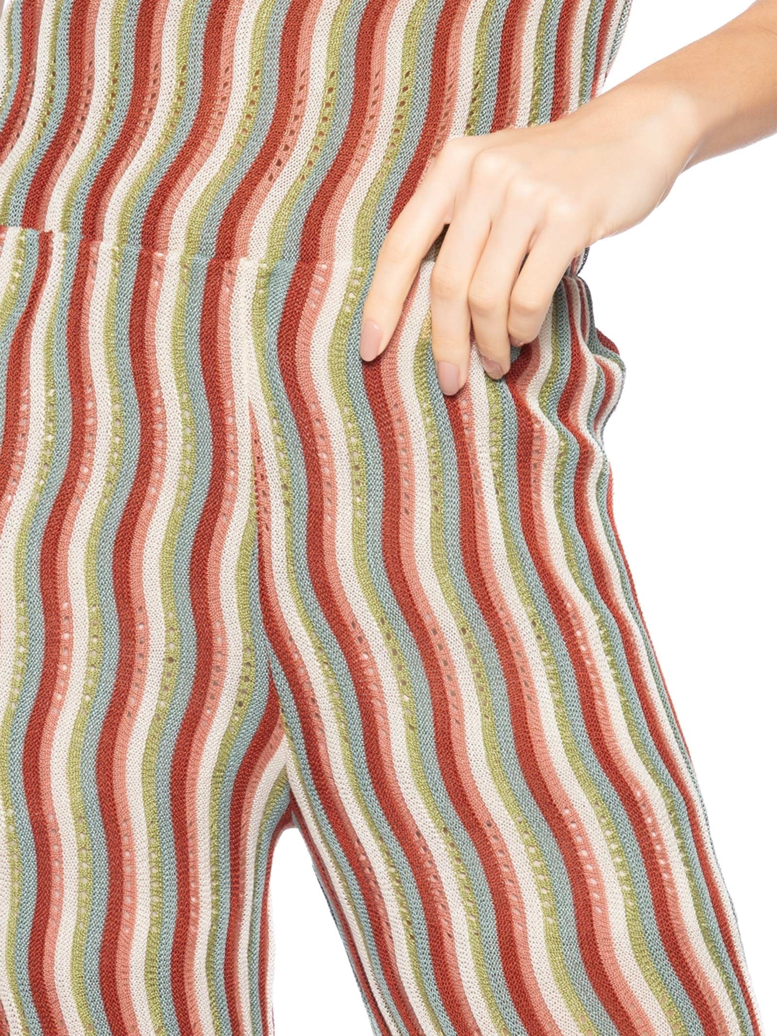 Calça Feminina Tricot Ponto Ondas Azul Maria Filó