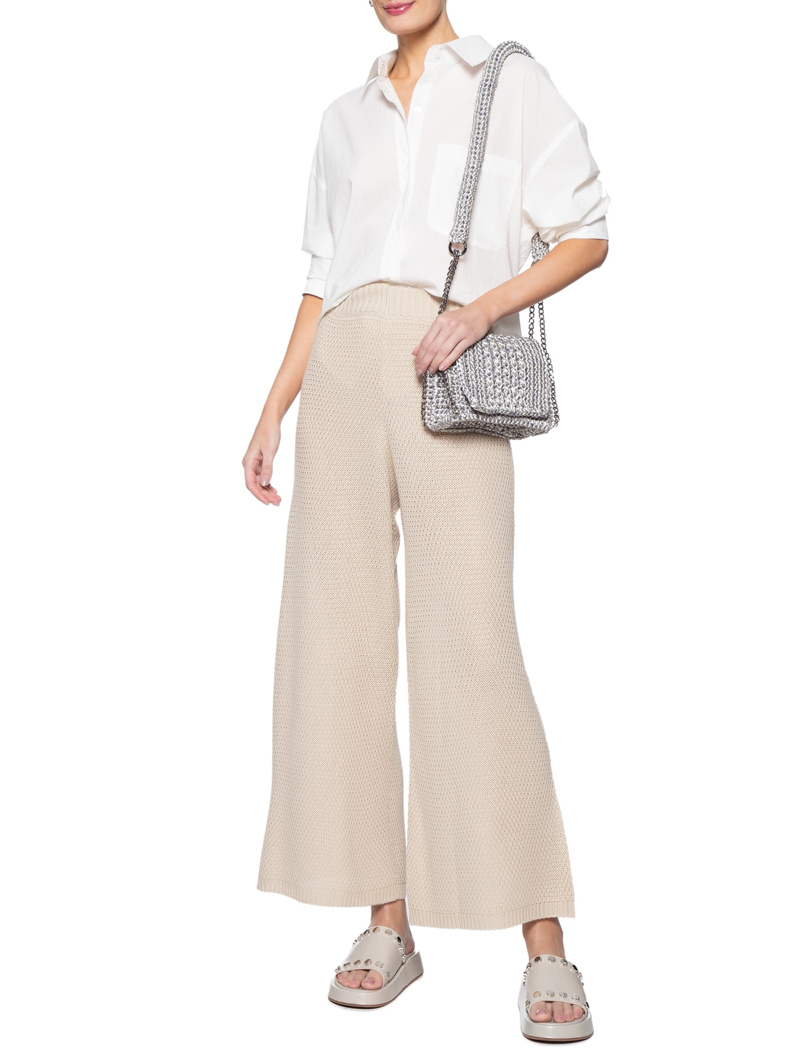 Calça Feminina Tricot Reta Bege  Cantão