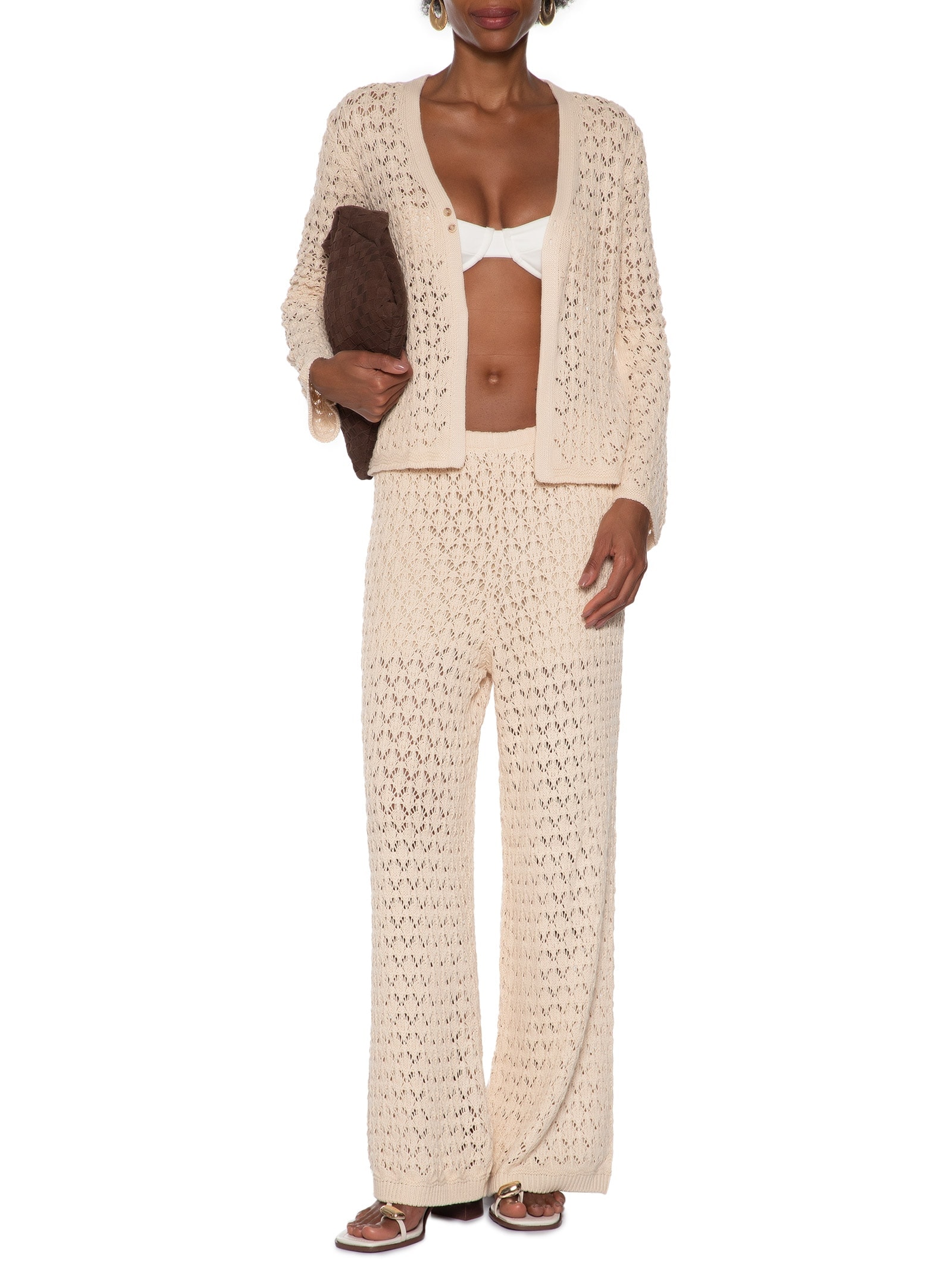 Calça Feminina Tricot Reta Bege My Favorite