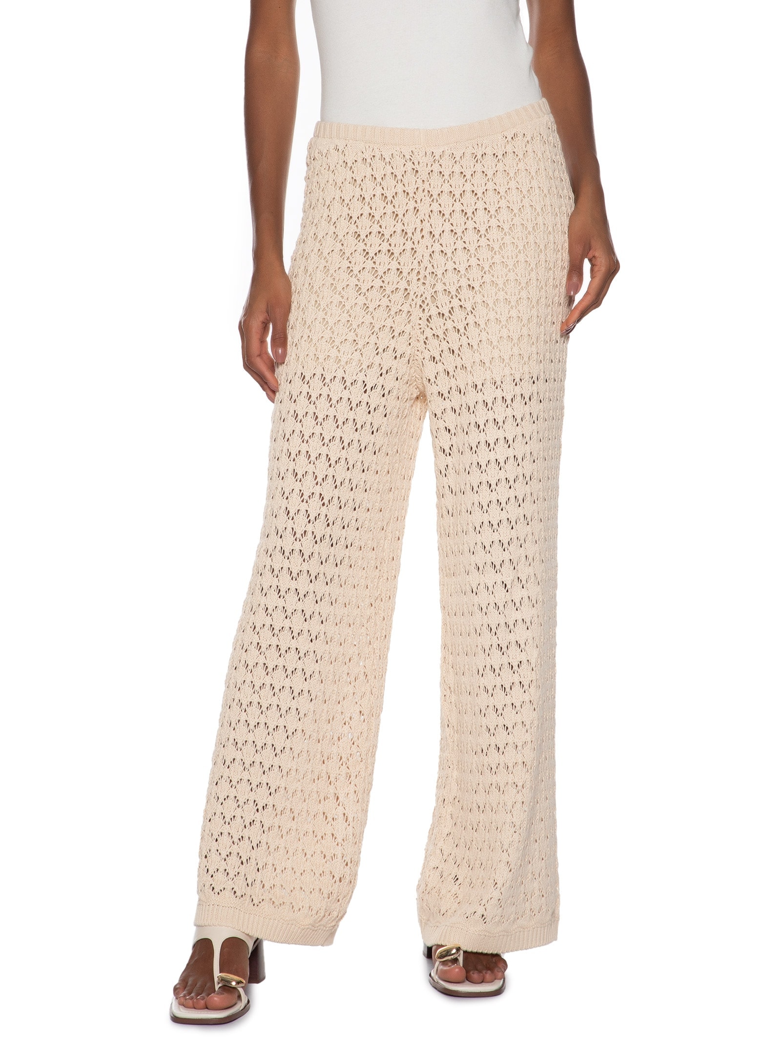 Calça Feminina Tricot Reta Bege My Favorite