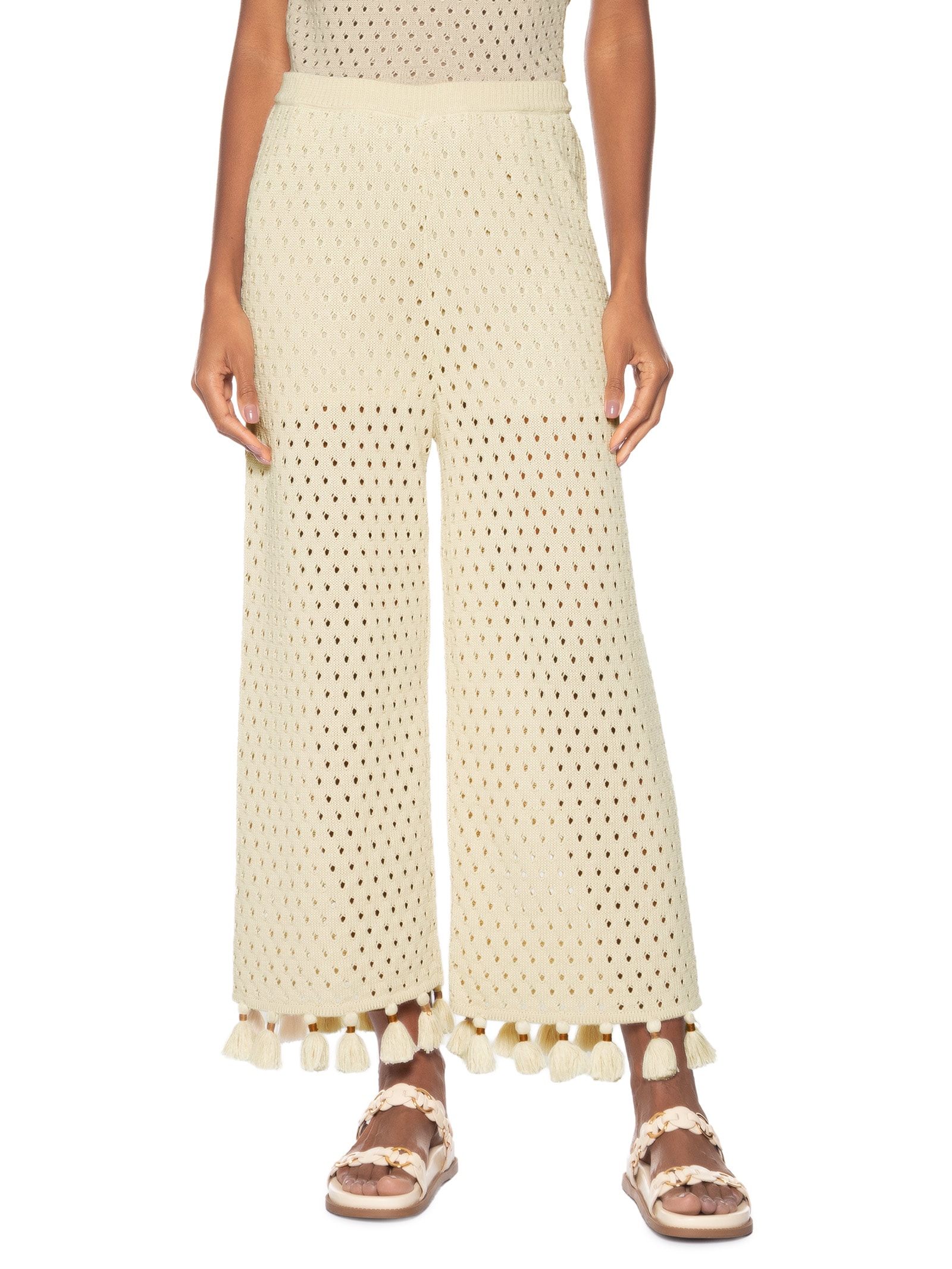 Calça Feminina Tricot Tássel Bege Cacay