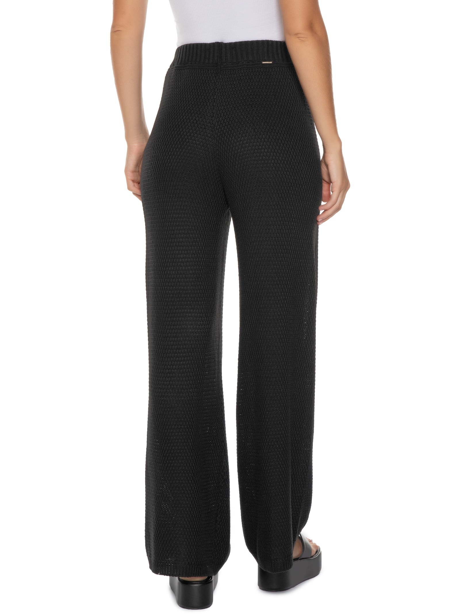 Calça Feminina Tricot Wide Leg Cintura Alta Preto My Favorite Things