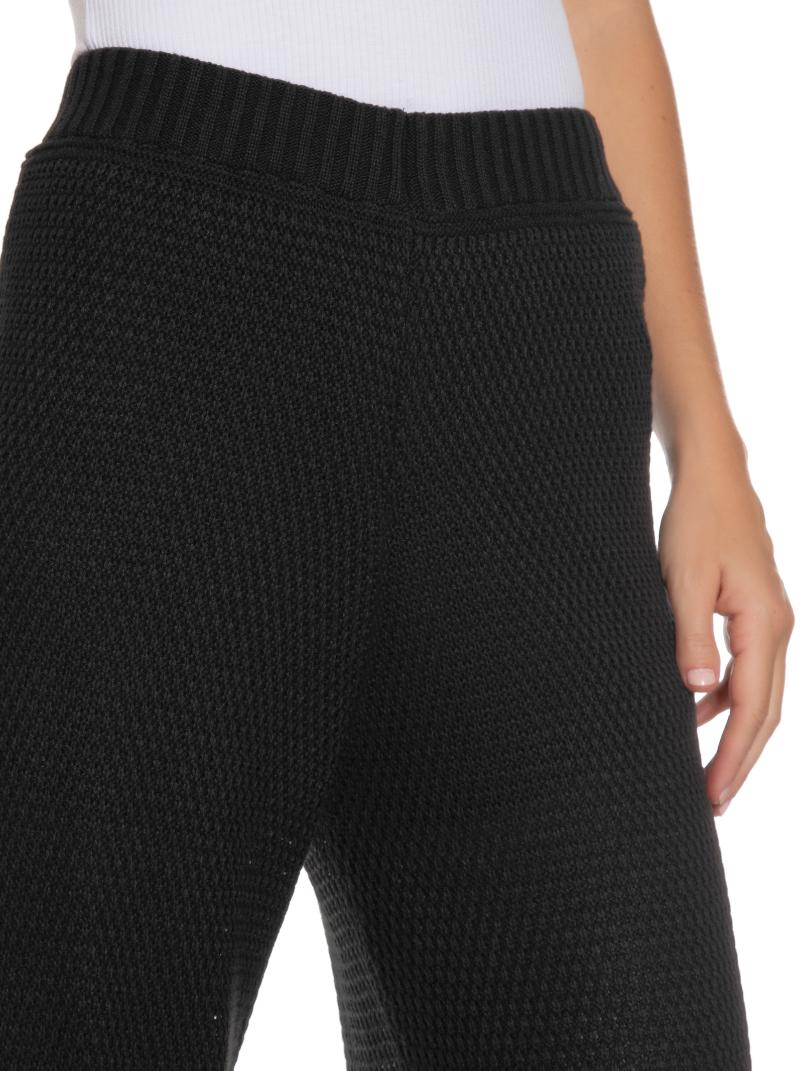 Calça Feminina Tricot Wide Leg Cintura Alta Preto My Favorite Things