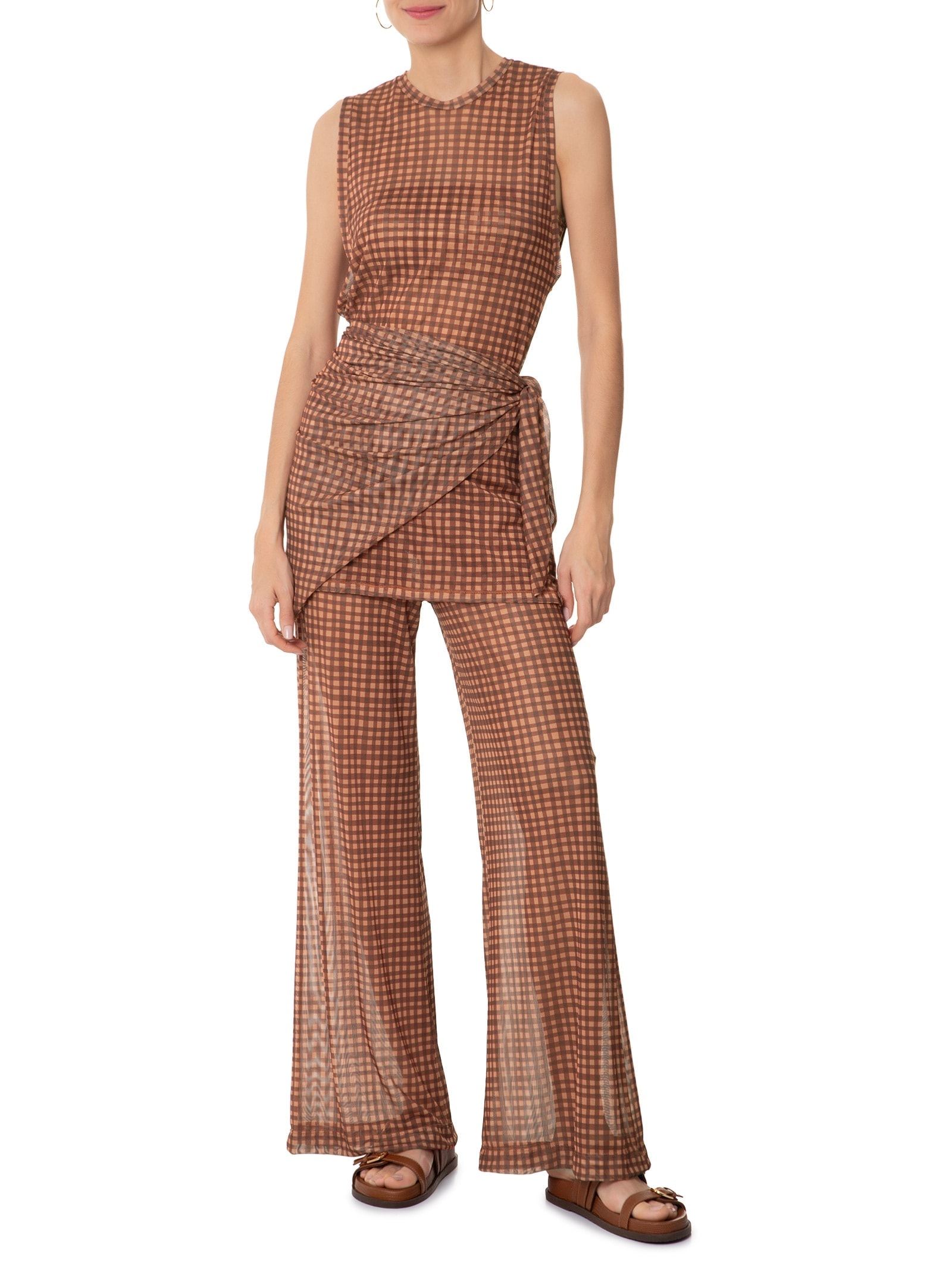 Calça Feminina Tule Estampa Vichy Marrom Dress To