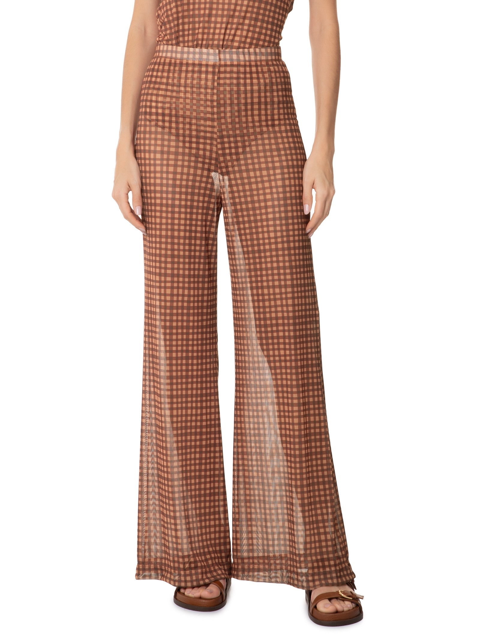 Calça Feminina Tule Estampa Vichy Marrom Dress To