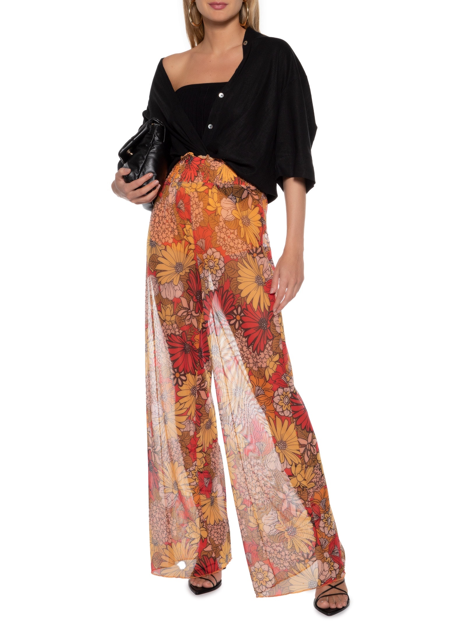 Calça Feminina Tule Estampada Vermelho Colcci