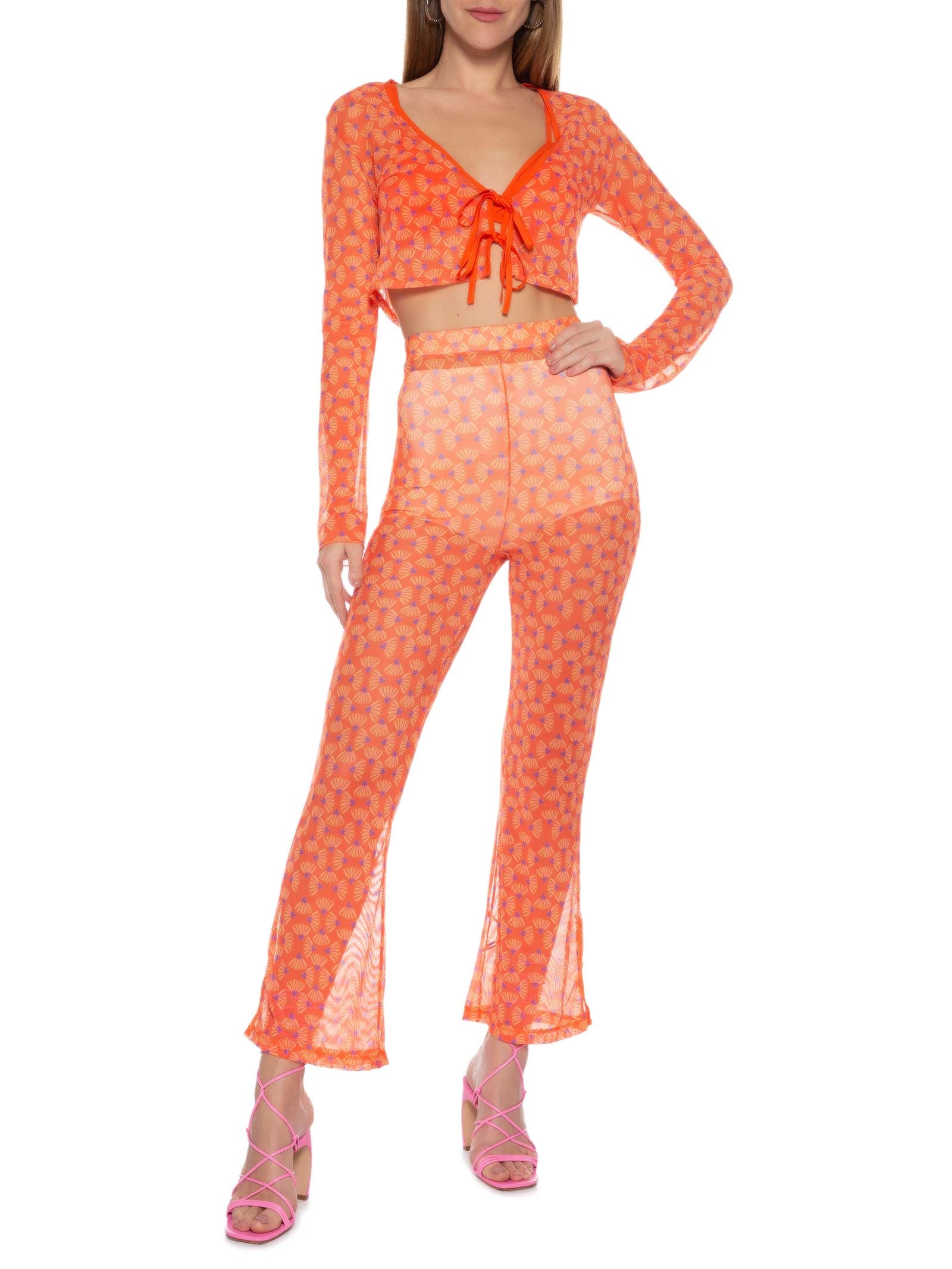 Calça Feminina Tule Estampado Laranja Colcci