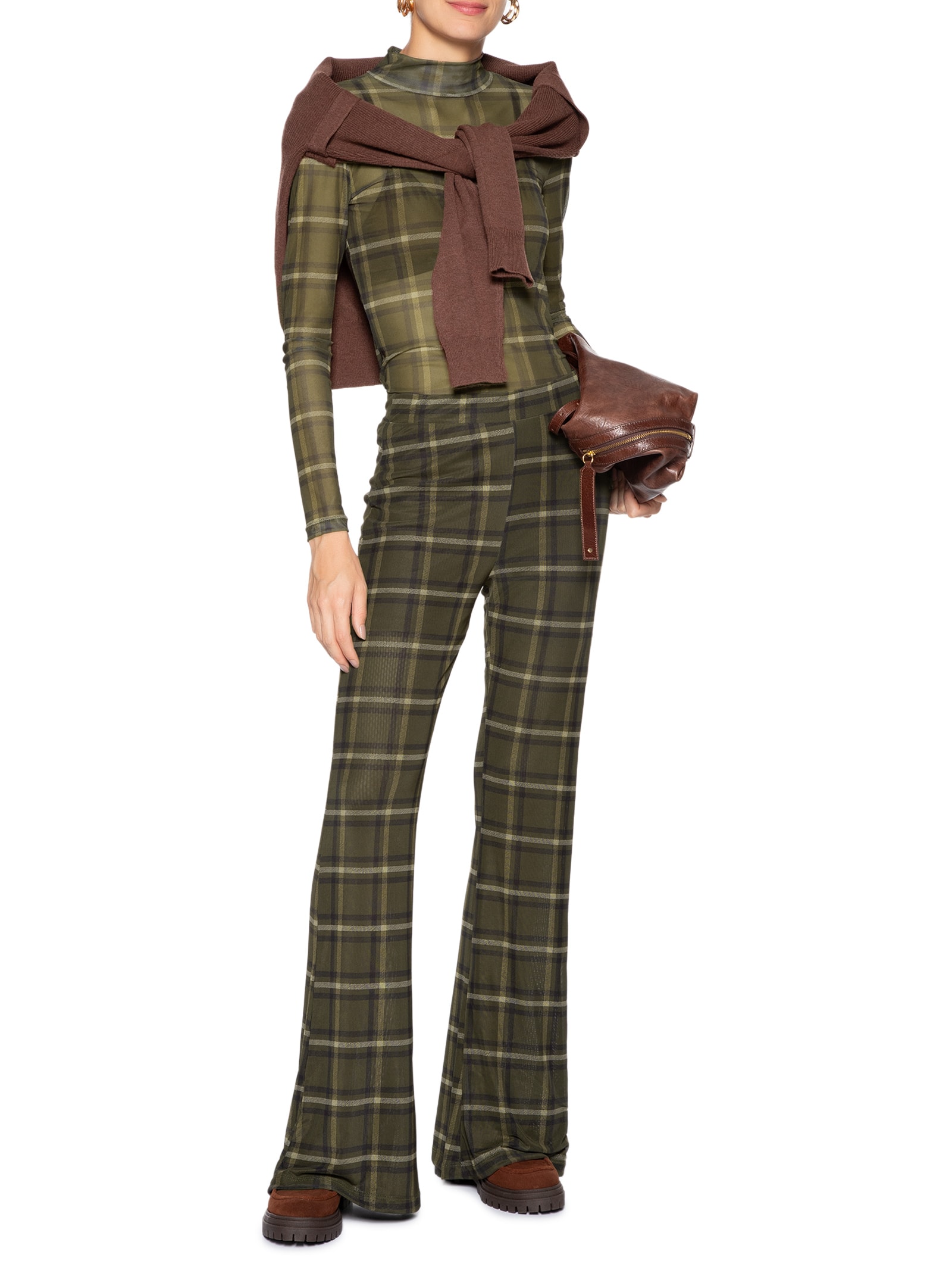 Calça Feminina Tule Xadrez Verde Animale Jeans