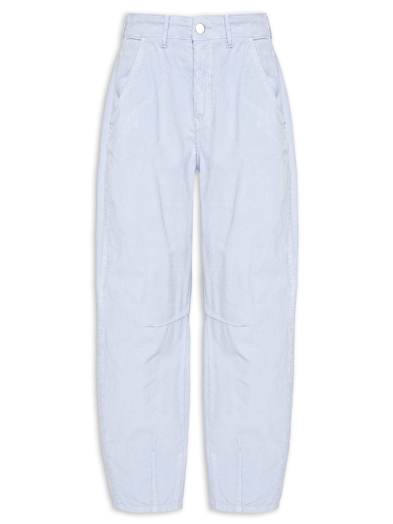 Calça Feminina Veludo Cotelê Barrel Pregas Azul Maria Filó