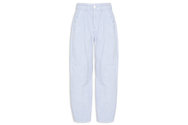 Calça Feminina Veludo Cotelê Barrel Pregas - Azul