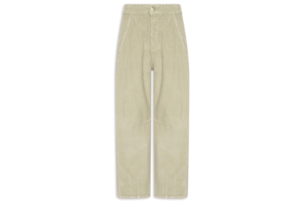 Calça Feminina Veludo Cotelê Barrel Pregas - Bege