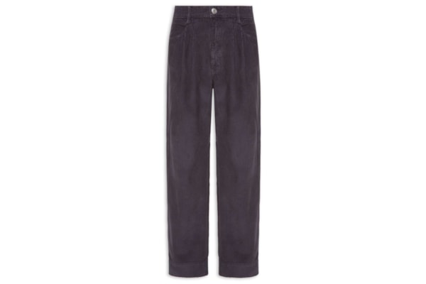 Calça Feminina Veludo Cotelê Cenoura com Pregas – Cinza