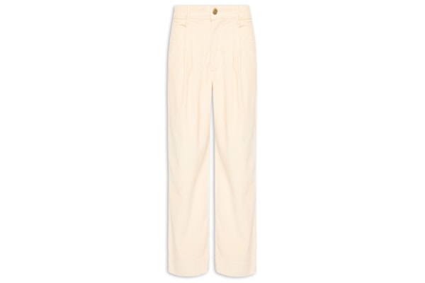 Calça Feminina Veludo Cotelê Cenoura Pregas – Bege
