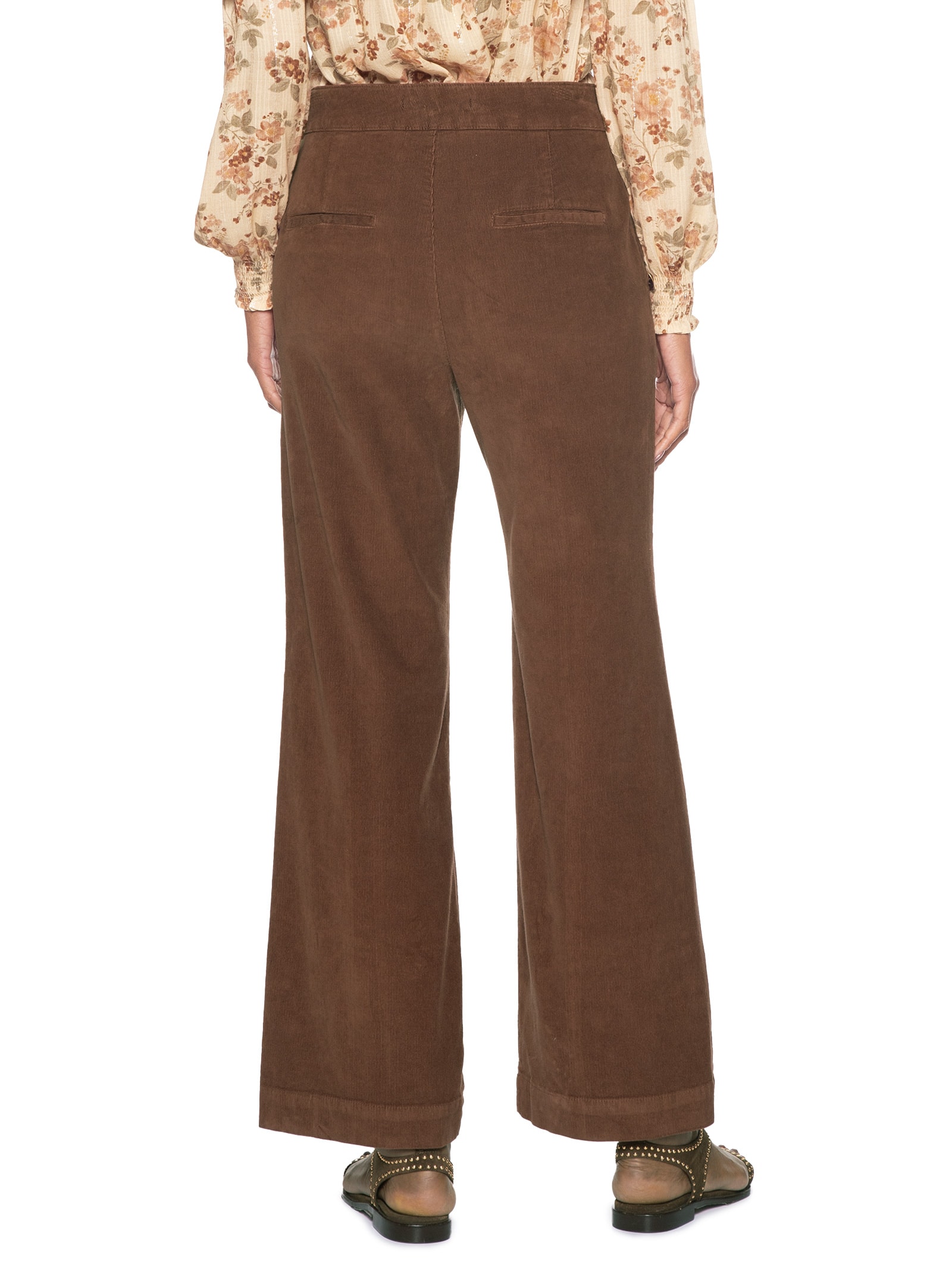 Calça Feminina Veludo Cotelê Reta Botões Marrom Maria Filó