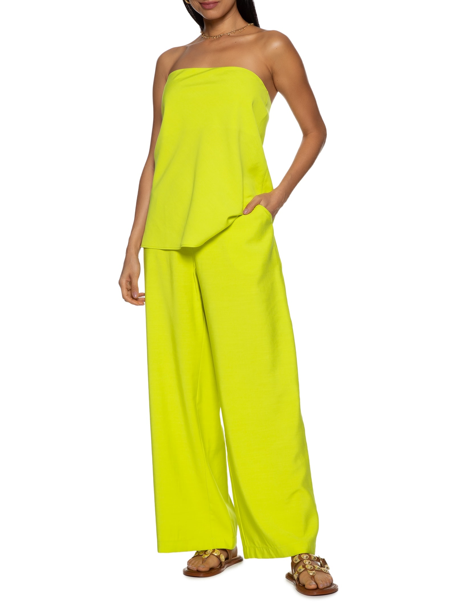 Calça Feminina Viscose Cupro Verde Cantão