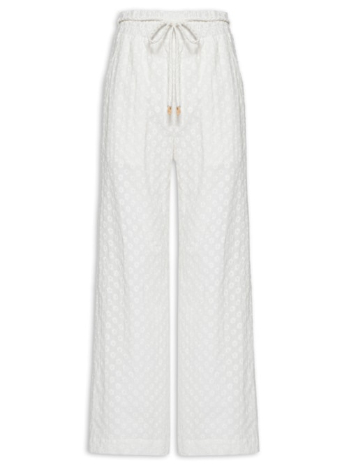 Calça Feminina Voil Bordado Mini Flowers – Off White