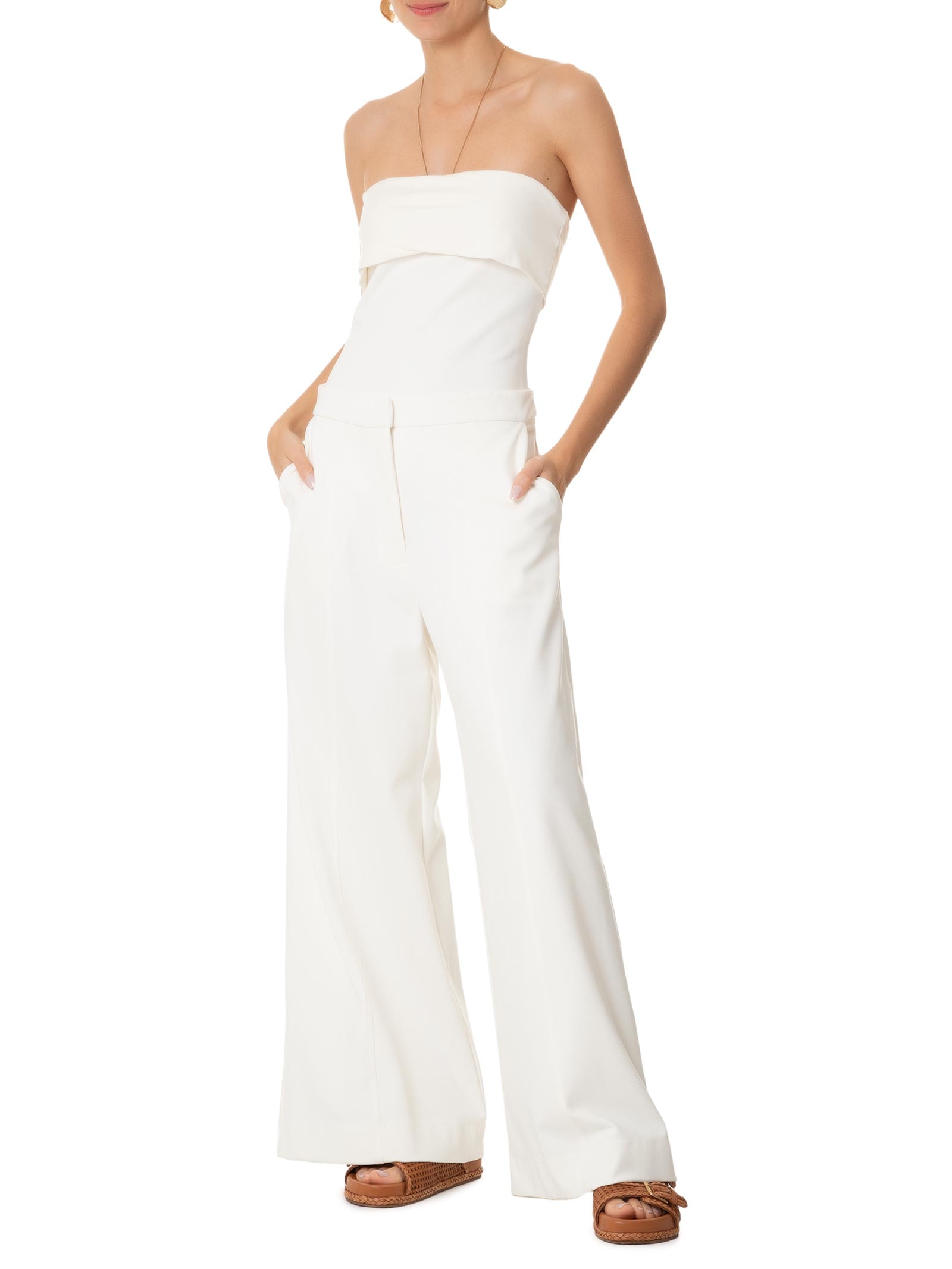Calça Feminina Wide Leg Alfaiataria Off White Dress To