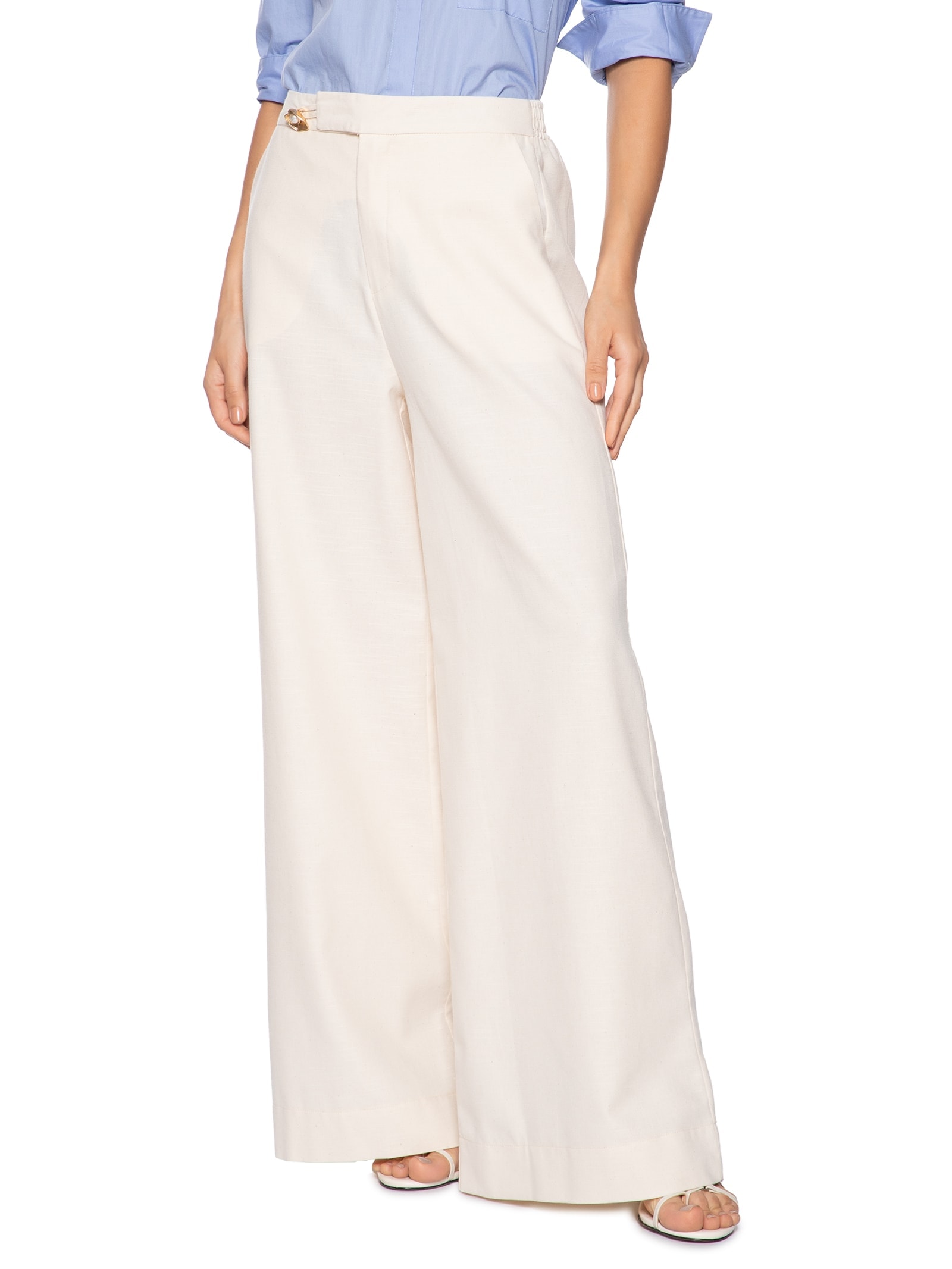 Calça Feminina Wide Leg Cintura Alta Branco Lança Perfume