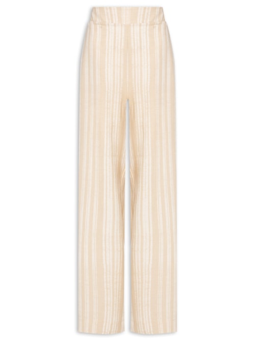 Calça Feminina Wide Leg Cintura Alta Com Linho – Bege