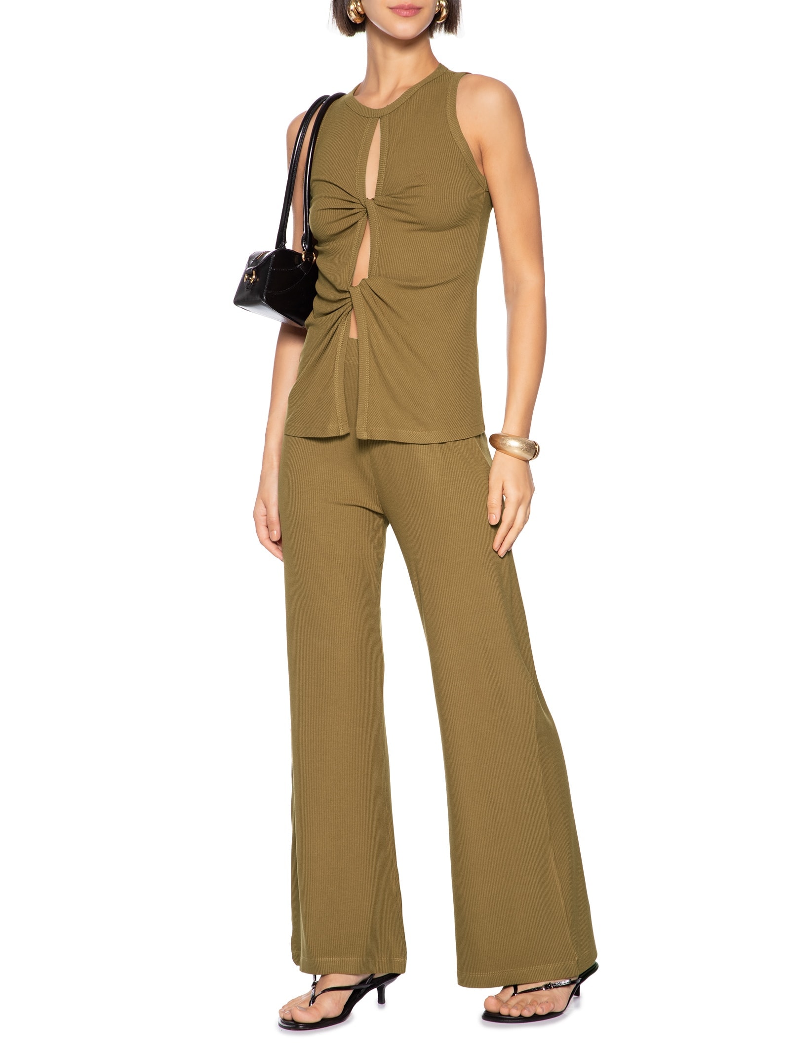 Calça Feminina Wide Leg Cintura Alta Marrom Lança Perfume