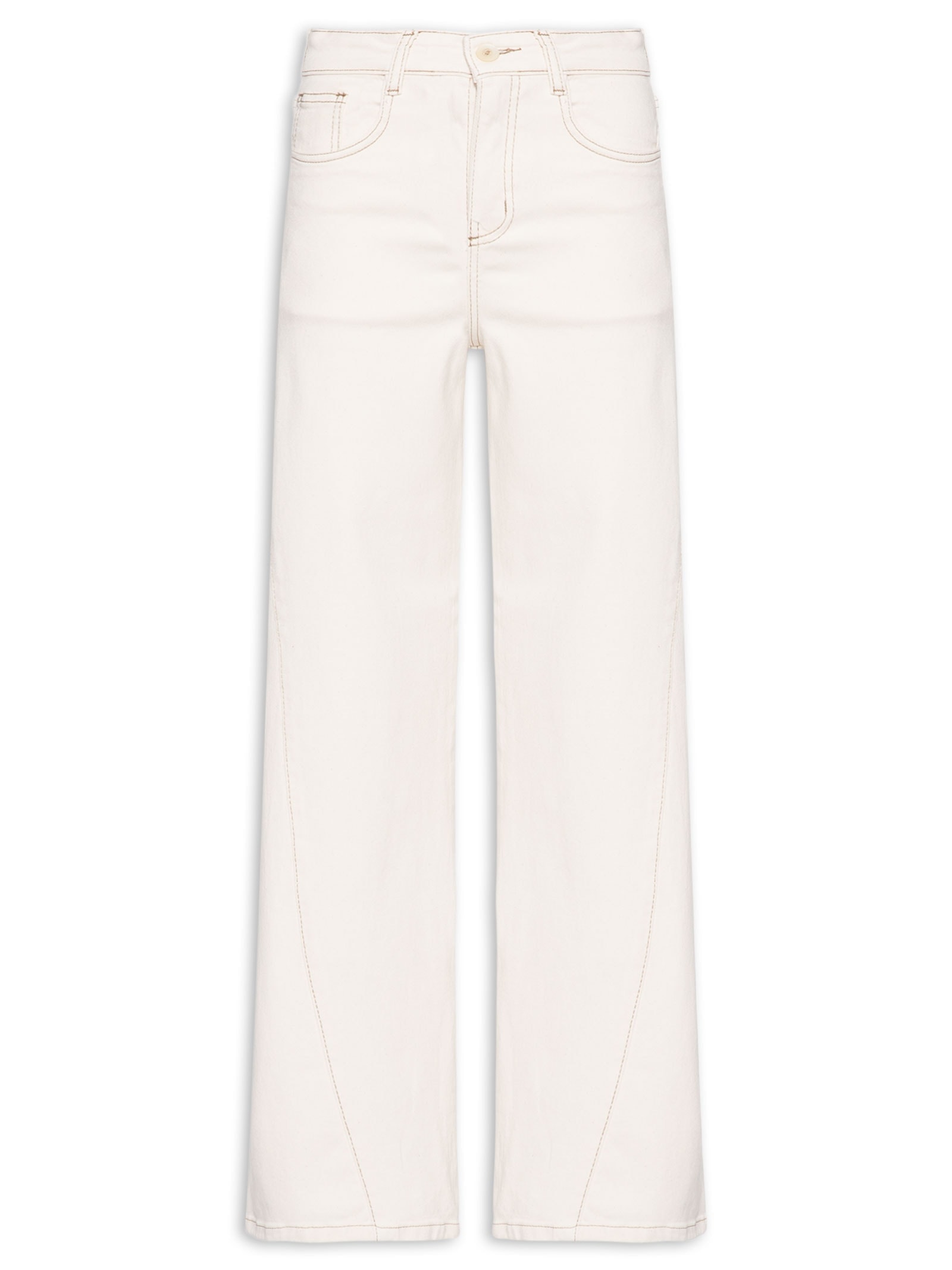 Calça Feminina Wide Leg em Sarja Off White '2Essential