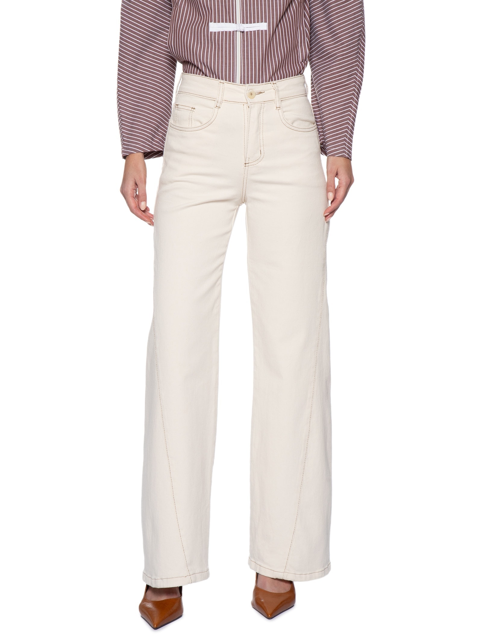 Calça Feminina Wide Leg em Sarja – Off White '2Essential