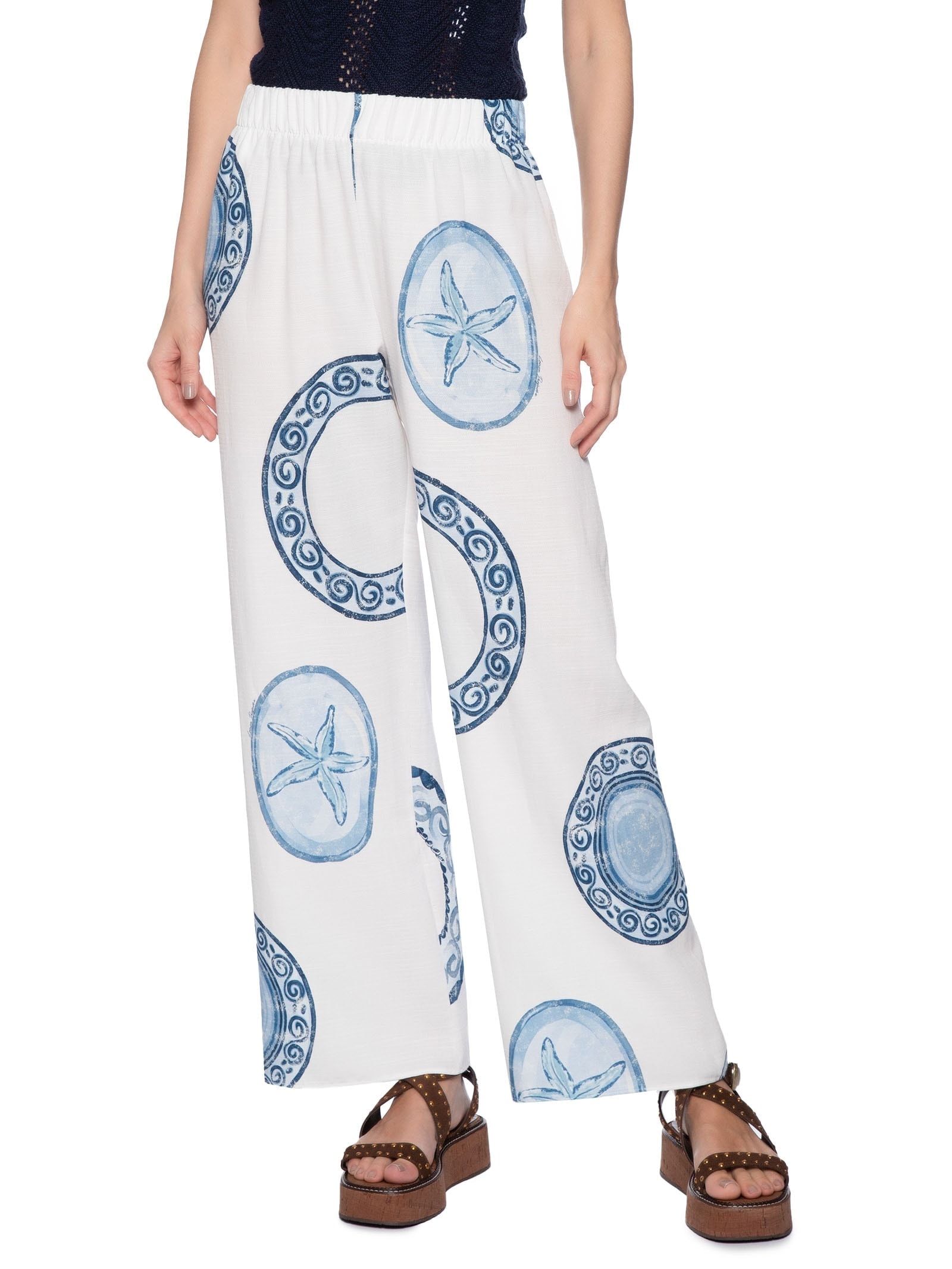 Calça Feminina Wide Leg Estampada Branco Lança Perfume