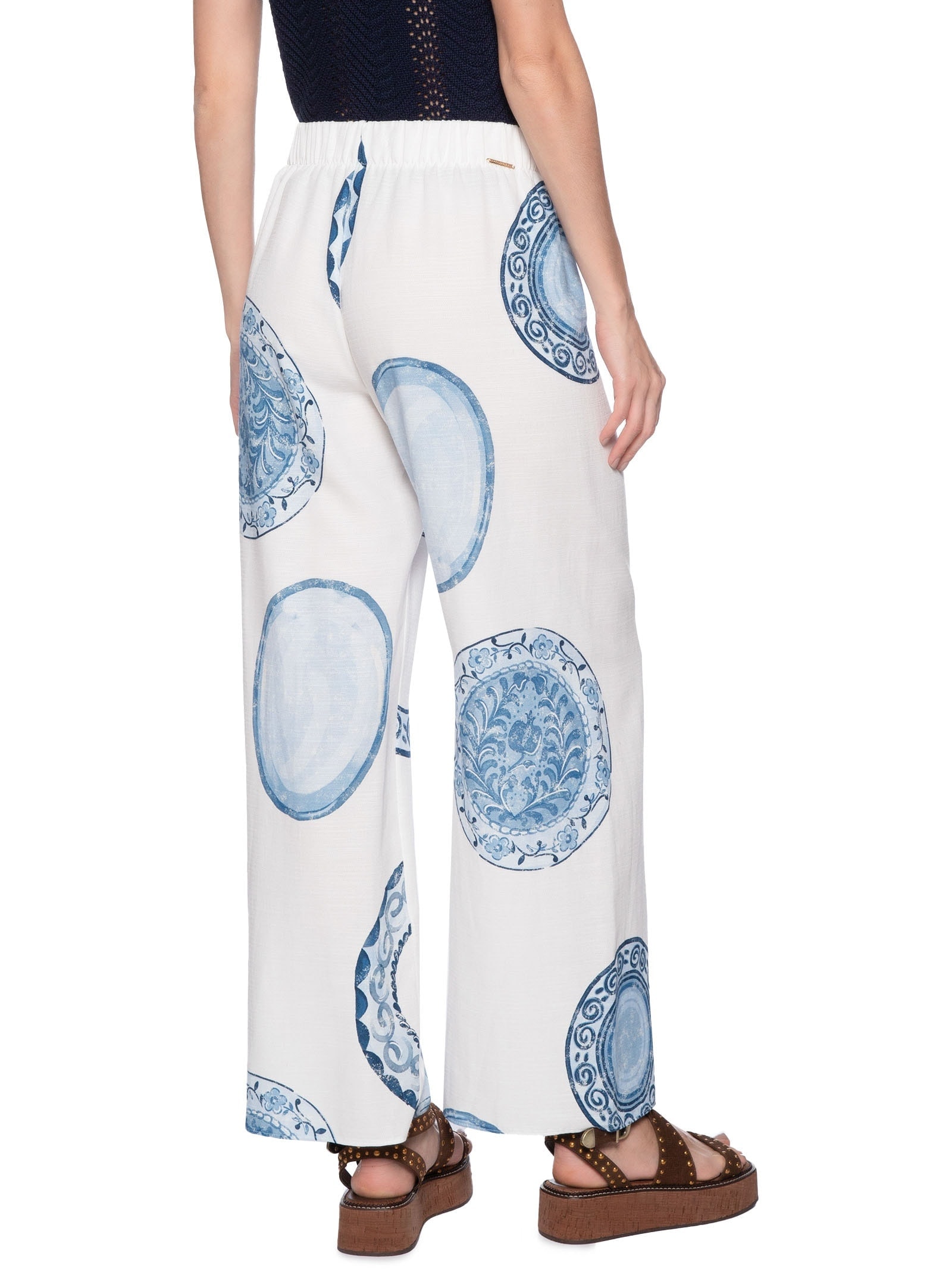 Calça Feminina Wide Leg Estampada Branco Lança Perfume