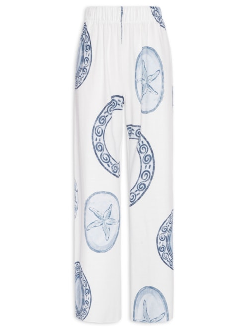 Calça Feminina Wide Leg Estampada – Branco