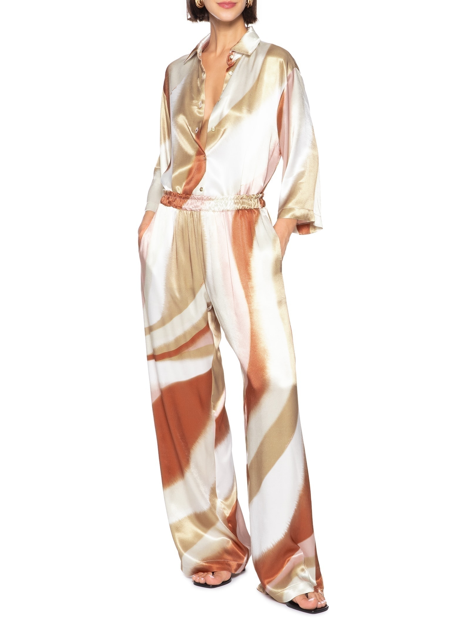 Calça Feminina Wide Leg Estampada Marrom Lança Perfume