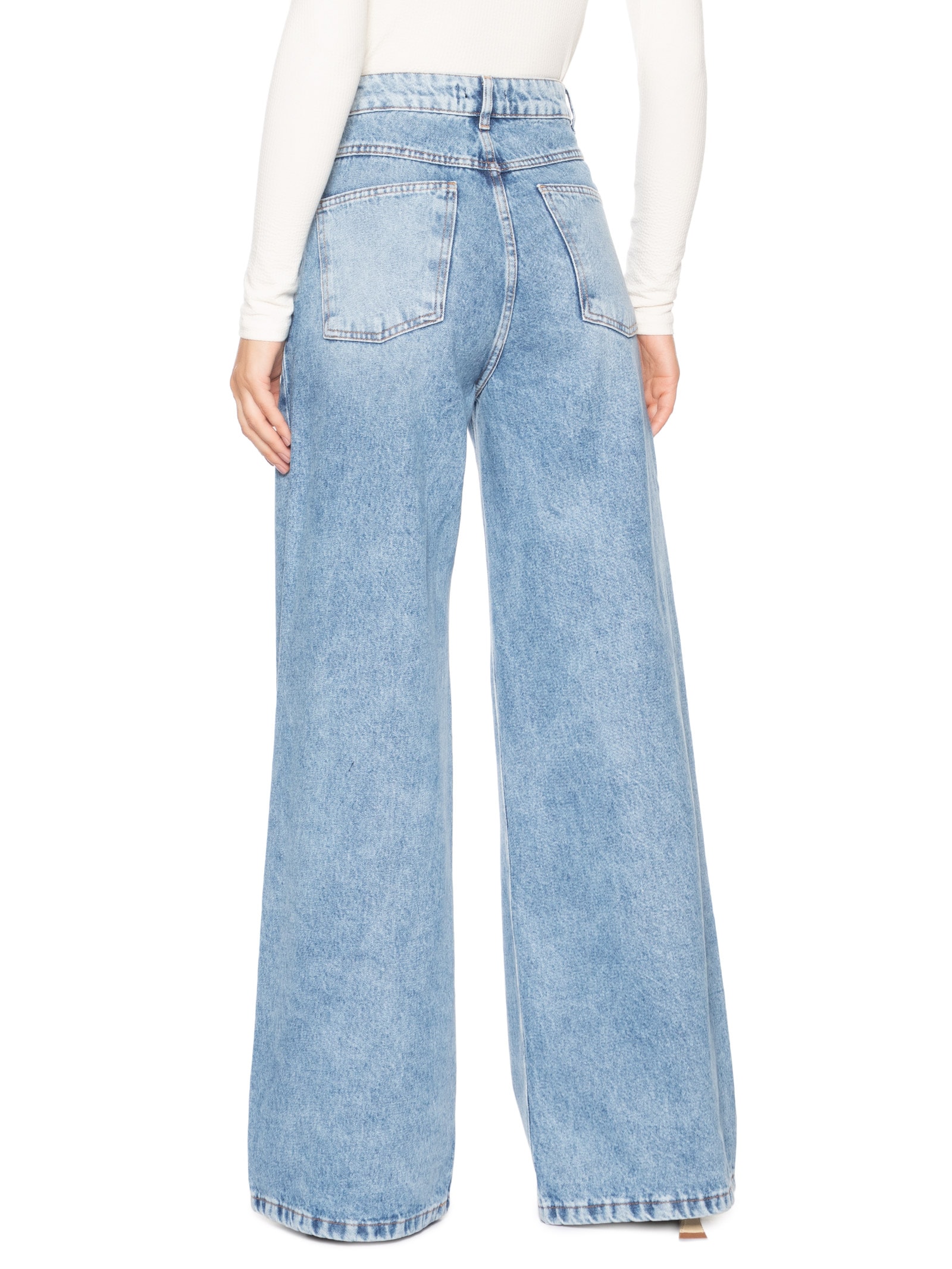 Calça Feminina Wide Leg Jeans Azul Market 33