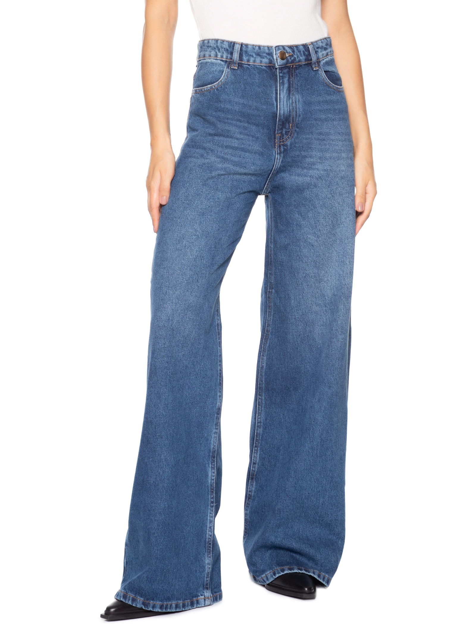 Calça Feminina Wide Leg Jeans Azul Market 33