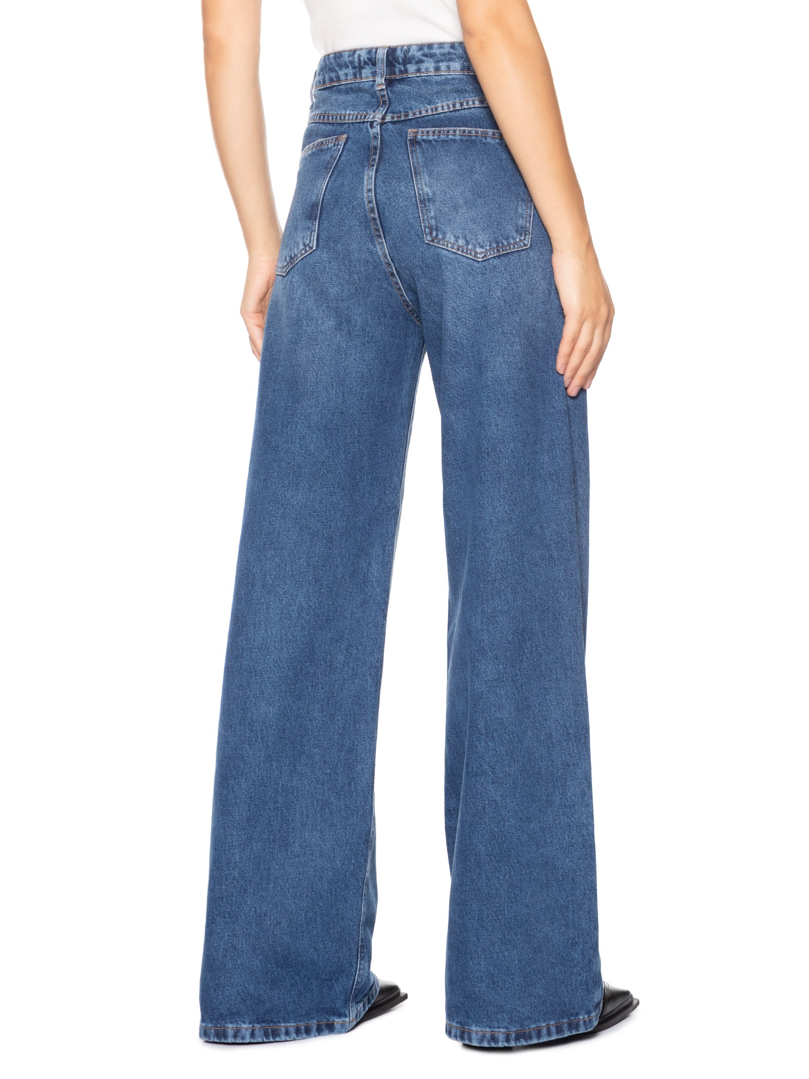 Calça Feminina Wide Leg Jeans Azul Market 33
