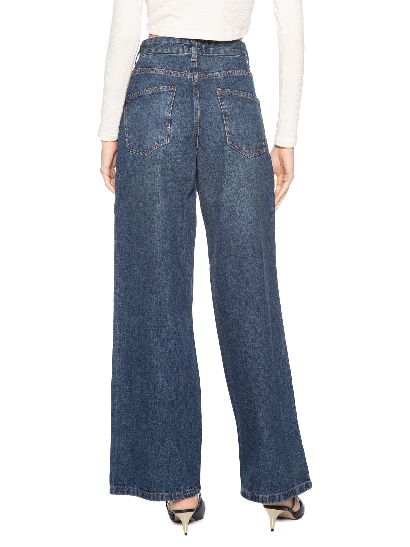 Calça Feminina Wide Leg Jeans Azul Market 33